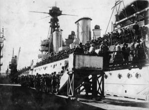 Crowds visiting HMS New Zealand during her visit to New Zealand.
