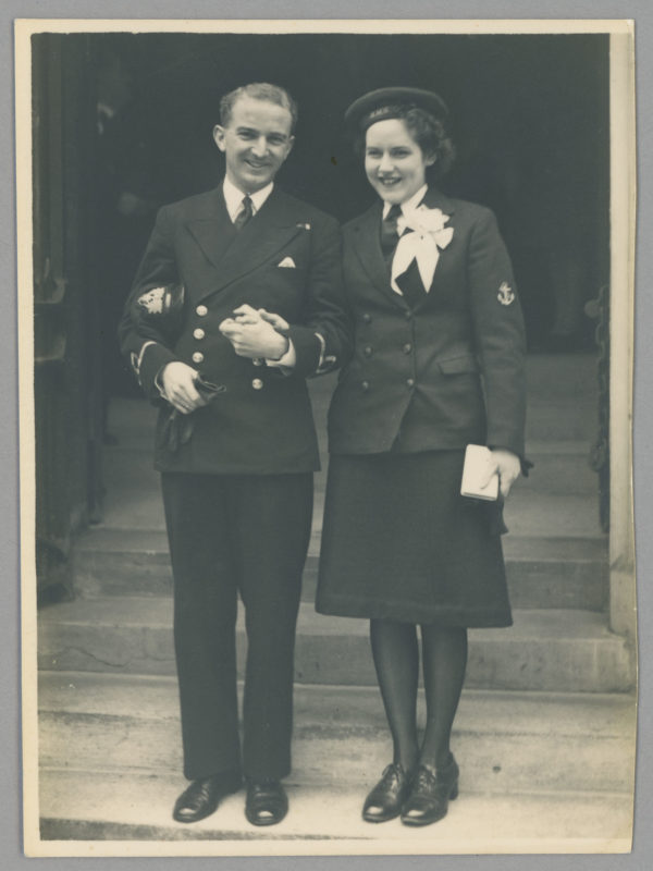 Sub Lt Douglas Francis RNZNVR and his bride, L/Wren Patricia Rowe RN