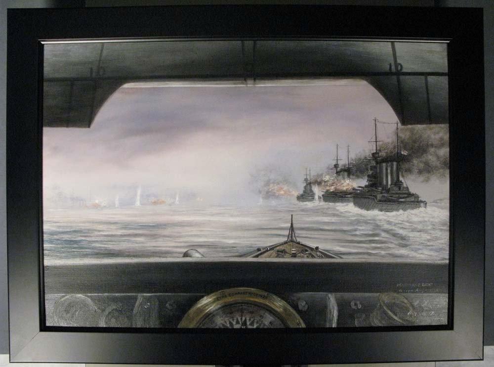 HMS New Zealand during the Battle of Heligoland Blight painted by Chief Petty Officer Eddie Fitzgerald