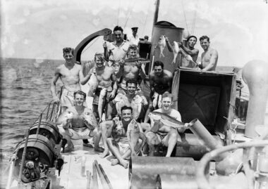 2013 70 8813 Fairmile crew enjoying a moment of downtime Hauraki Gulf