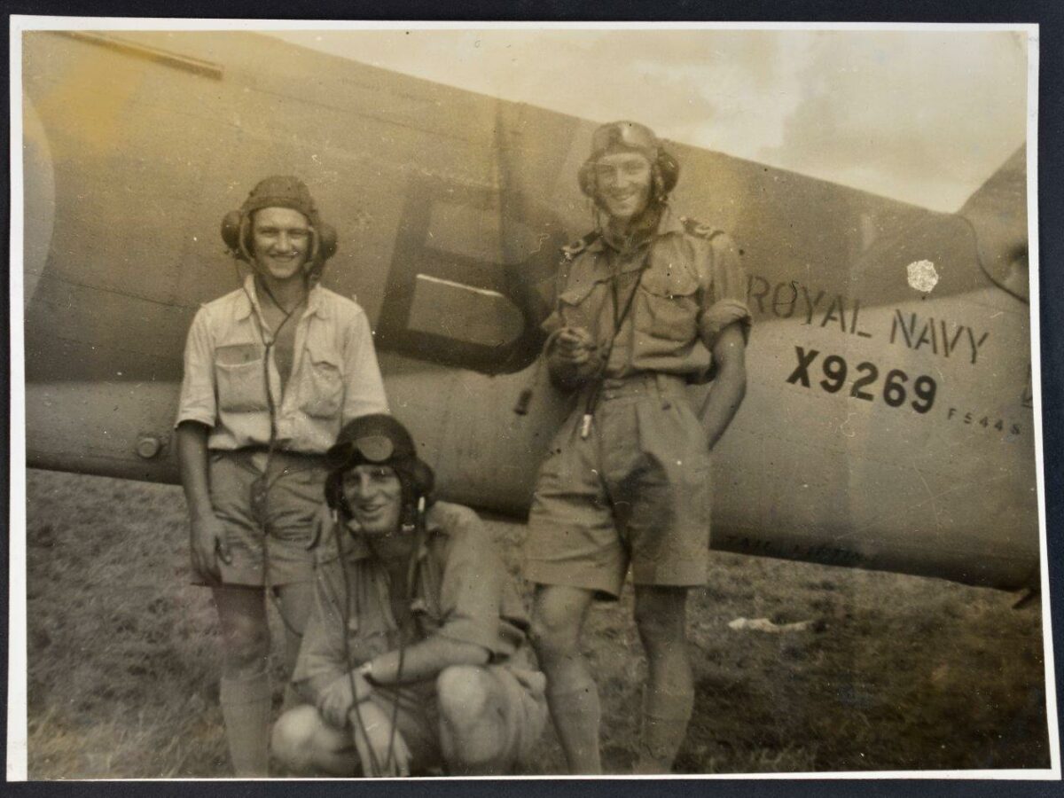 Group portrait of unidentified FAA pilots standing in front of a Fairey Albacore X9269, from the album of Lieutenant Commander Eric F.L.Montgomery. From the collection of the National Museum of the Royal New Zealand Navy. Crown Copyright CC-BY NC 4.0 2014.32.30.p25.1