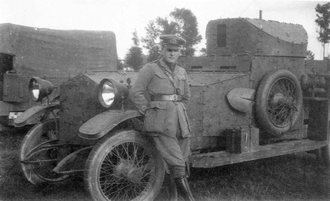 Armoured car and Lieutenant S J Hannah, Belgium 1915