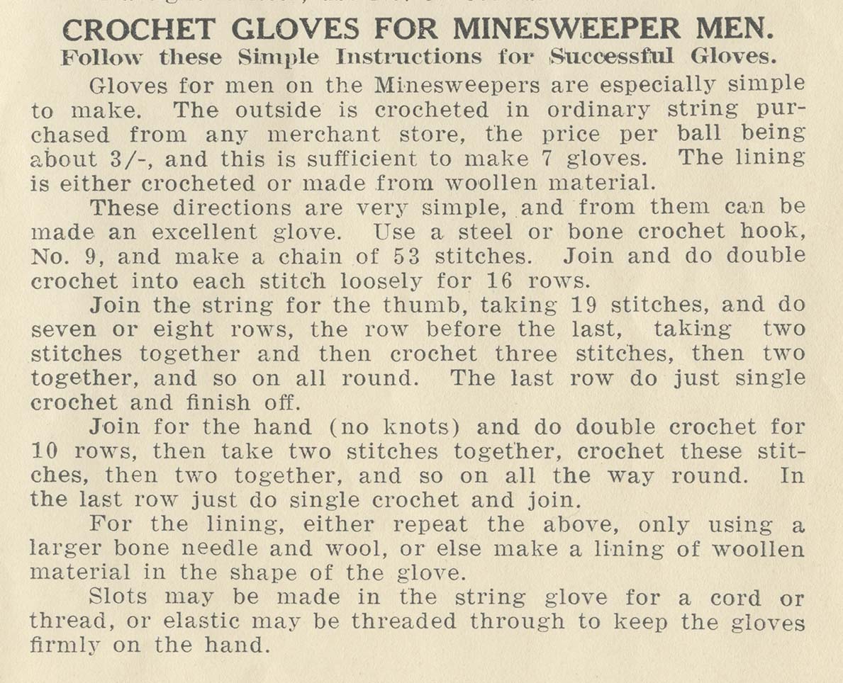 Crochet pattern for gloves for Minesweeper Men