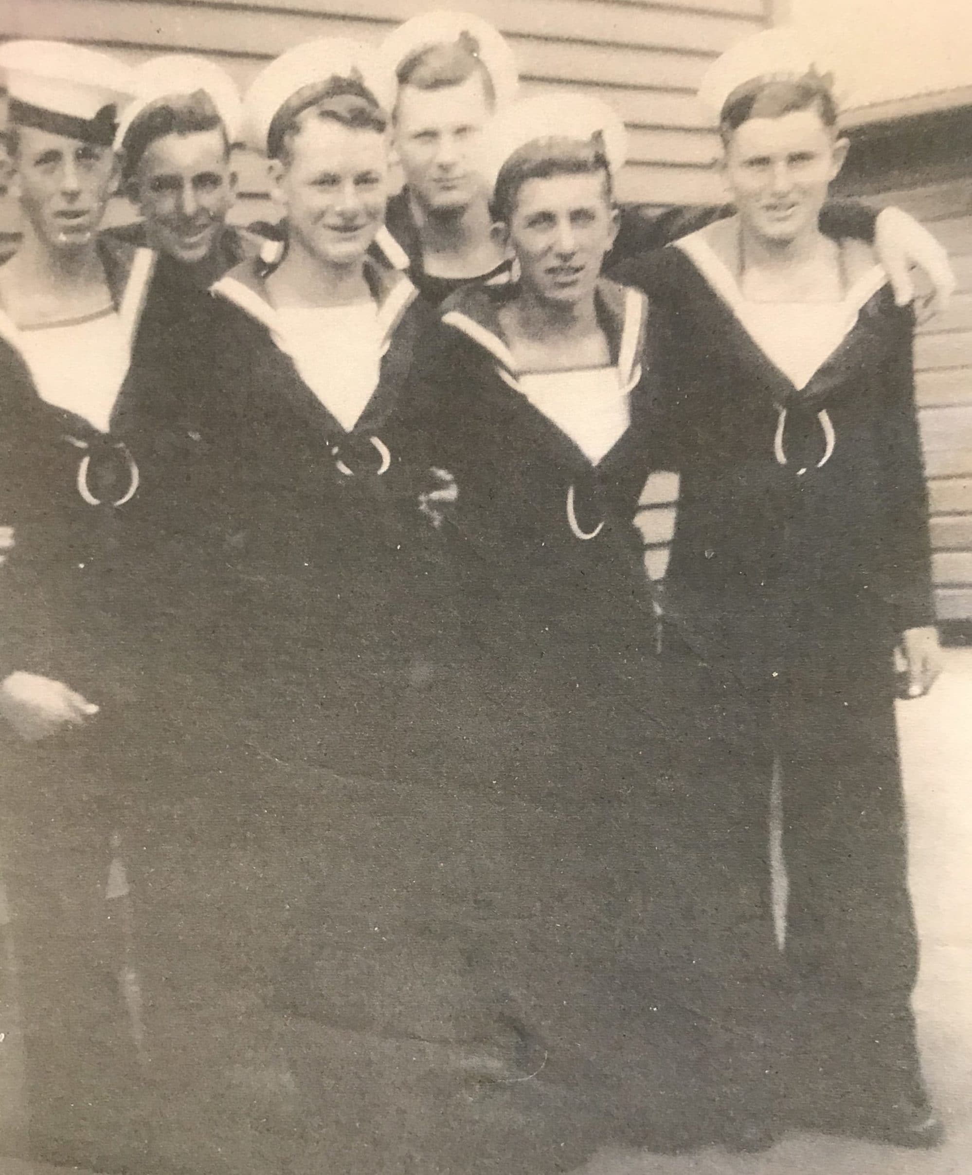 HMNZS Tamaki March 1943. L-R: Brian Breen, Harry Kelsey, Spud Spurdle, Dick McKay, Vic Fifield, Paul Tanner