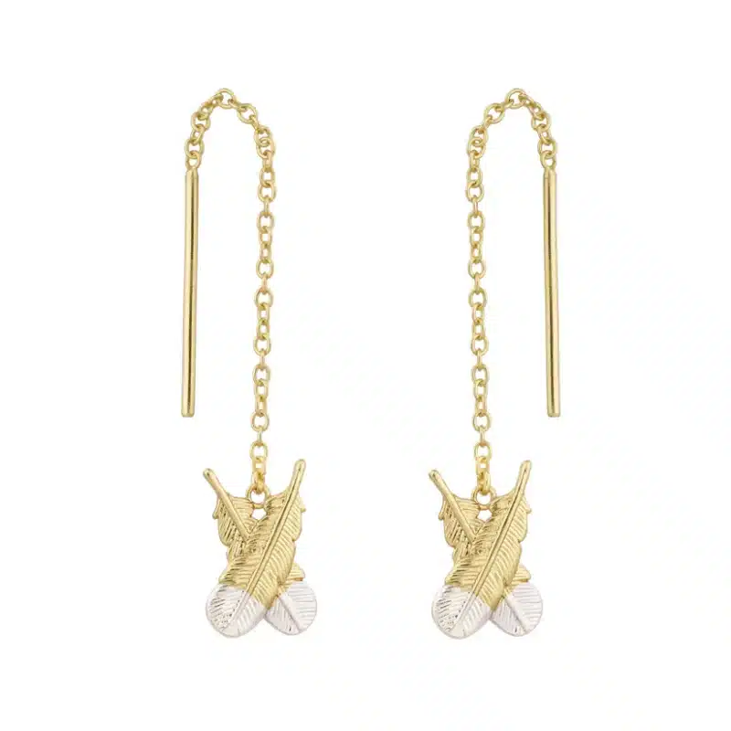 Crossed Feather Thread Earrings - Image 3