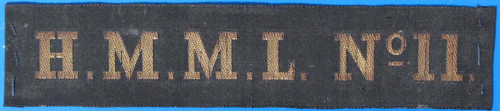 HMML No.11 cap ribbon used by LT Malcolm Kirkwood commander of ML 11 during raid on Ostend April 1918