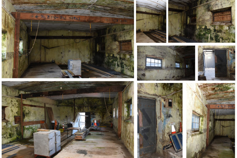 Mine store left Mine Store Torpedo Bay before restoration 2019.