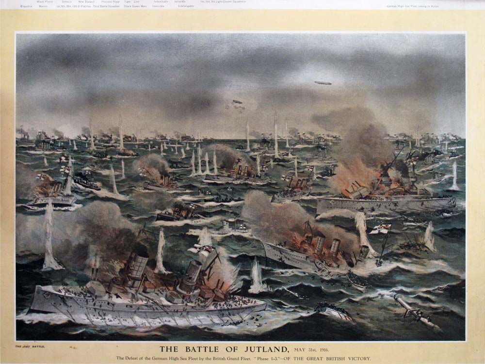 Colour print of the battle of Jutland titled ‘The Day Battle’