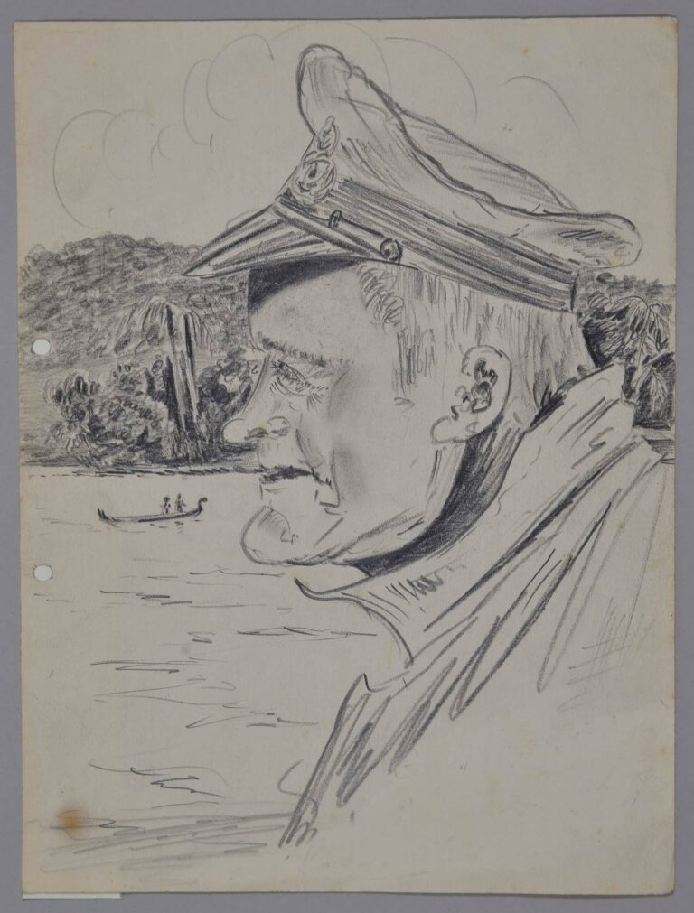 Pencil drawing of the profile of a Radar Mechanic, 1944, by Miles Spence.