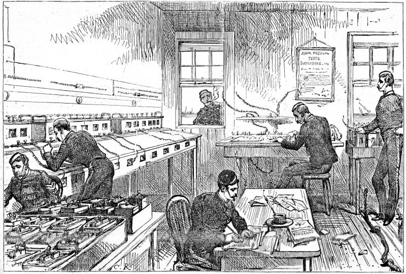 Sketch of the Fort Monckton Test Room, Portsmouth England. Illustrated London News, August 1880
